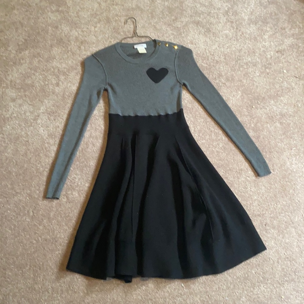 SONIA 100% Wool Dress Black and Grey w Heart